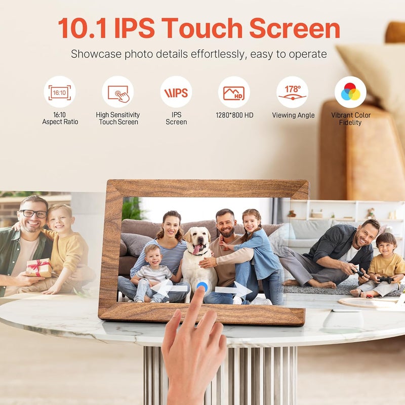 BIGASUO Frameo 10.1" Digital Picture Frame with 32GB Memory WiFi Electronic Photo Frame Wood 1280 x 800 IPS Touch Screen Auto-Rotate Slideshow Wall Mountable Share Photos/Video Remotely Anywhere - Image 4